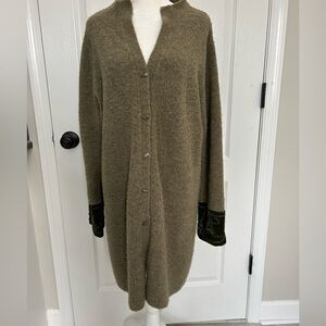 Soft Surroundings Women’s Long Sleeve Cardigan Sweater Green Velvet Cuff Medium